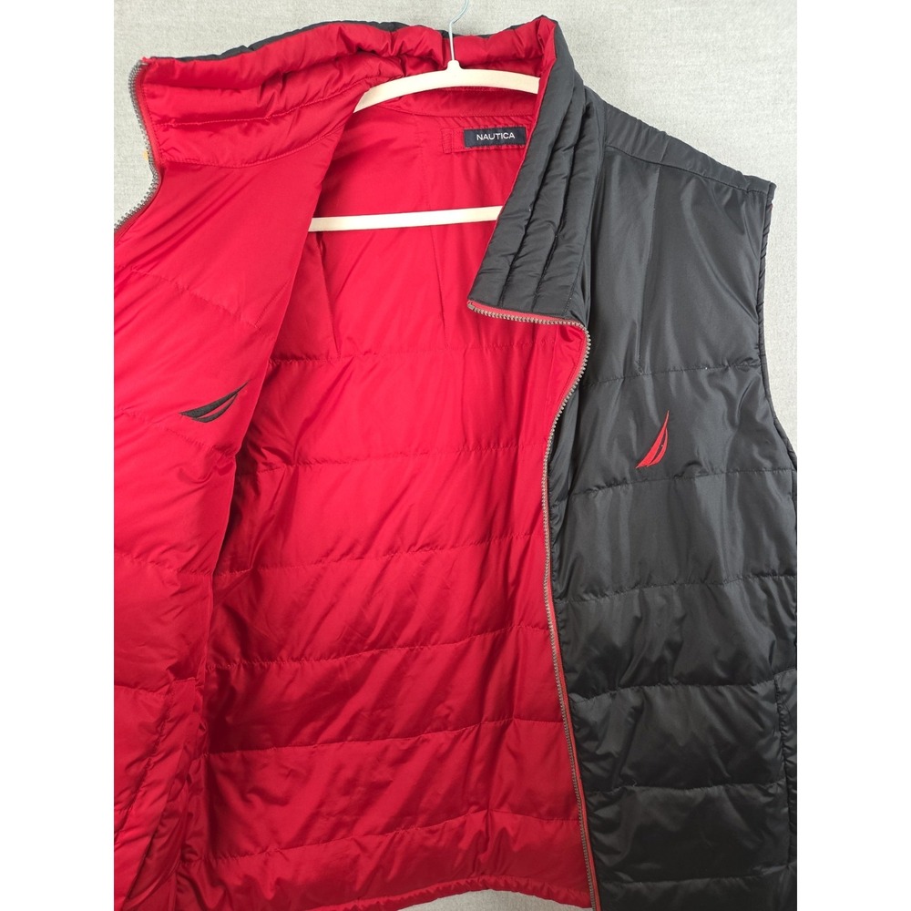 Nautica Mens Down Puffer Vest 2XL Reversible Black Red Quilted Logo Gorpcore